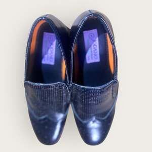 Jodano Collection Black Perforated Wingtip Slip-On Dress Shoes